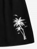 Short de plage hawaïen grande taille avec cordon de serrage et imprimé cocotier peint à la main pour homme - Noir 5XL