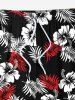 Short de plage hawaïen grande taille à imprimé feuilles tropicales et fleurs d'hibiscus, avec cordon de serrage, pour homme - Noir L