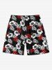 Short de plage hawaïen grande taille à imprimé feuilles tropicales et fleurs d'hibiscus, avec cordon de serrage, pour homme - Noir L