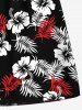 Plus Size Tropical Leaf Hibiscus Flower Print Hawaii Drawstring Beach Shorts For Men -  