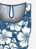 Plus Size Tropical Leaves Hibiscus Floral Print Hawaii Drawstring Pocket Romper -  