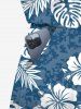 Plus Size Tropical Leaves Hibiscus Floral Print Hawaii Drawstring Pocket Romper -  
