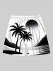 Plus Size Coconut Tree Sun Sea Print Hawaii Drawstring Beach Shorts For Men -  