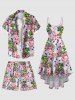 Plus Size Flamingo Swimming Lap Alien Hibiscus Flower Print Hawaii Beach Shorts For Men -  