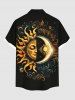 Plus Size Galaxy Sun Moon Star Sunflowers Print Buttons Pocket Shirt For Men -  