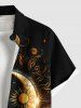 Plus Size Galaxy Sun Moon Star Sunflowers Print Buttons Pocket Shirt For Men -  