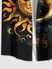 Plus Size Galaxy Sun Moon Star Sunflowers Print Buttons Pocket Shirt For Men -  