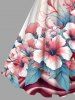 Plus Size Hibiscus Flower Leaf Ombre Colorblock Print Hawaii Tank Dress -  