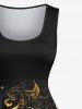 Robe vintage années 50 grande taille à imprimé galaxie, soleil, lune, étoiles, tournesols - Noir M