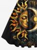 Plus Size Galaxy Sun Moon Star Sunflowers Print 1950s Vintage Dress -  
