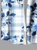 Plus Size Peony Flowers Plaid Print Buttons Pocket Hawaii Shirt For Men -  
