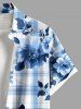 Plus Size Peony Flowers Plaid Print Buttons Pocket Hawaii Shirt For Men -  