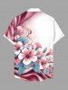 Plus Size Hibiscus Flower Leaf Ombre Colorblock Print Buttons Pocket Hawaii Shirt For Men -  