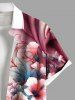 Plus Size Hibiscus Flower Leaf Ombre Colorblock Print Buttons Pocket Hawaii Shirt For Men -  