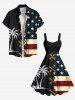 Plus Size Patriotic American Flag Coconut Tree Lace Up 3D Print Tank Dress -  