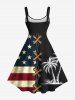 Plus Size Patriotic American Flag Coconut Tree Lace Up 3D Print Tank Dress -  