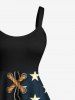 Plus Size Patriotic American Flag Coconut Tree Lace Up 3D Print Tank Dress -  