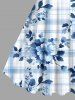 Plus Size Peony Flowers Plaid Print Hawaii Tank Dress -  