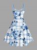 Plus Size Peony Flowers Plaid Print Hawaii Tank Dress -  