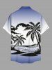 Plus Size Coconut Tree Cloud Sun Seascape Print Buttons Pocket Hawaii Shirt For Men -  