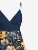 Plus Size Flowers Leaf Print Surplice Hawaii Cami Dress -  
