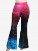 Plus Size Tie Dye Ombre Flowers Print Flare Pants -  