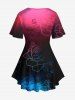 Plus Size Tie Dye Ombre Flowers Print Lattice Crisscross T-shirt -  