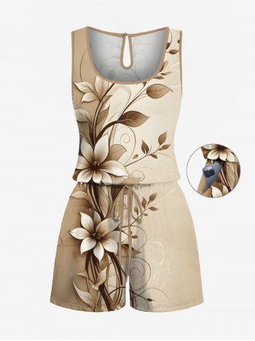 Combinaison hawaïenne grande taille à imprimé floral ombré et courbe avec cordon de serrage et poches