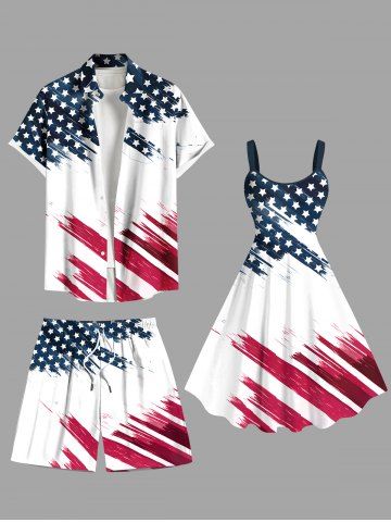 Patriotic American Flag Print Plus Size Matching Outfit For Couples - WHITE