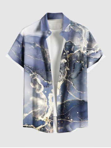Plus Size Galaxy Satellite Map Print Buttons Pocket Hawaii Shirt For Men - GRAY - 3XL