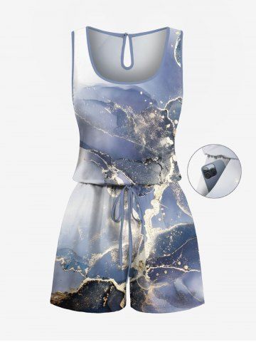 Plus Size Satellite Map Galaxy Print Cinched Hawaii Romper - GRAY - 6X