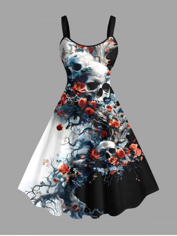 Robe débardeur hawaïenne grande taille à imprimé tête de mort et roses