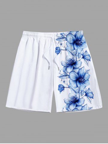 Plus Size Hibiscus Flower Tropical Print Hawaii Beach Shorts For Men - WHITE - 6XL