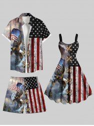3D Lace Up Patriotic American Flag Eagle Print Plus Size Matching Outfit For Couples -  