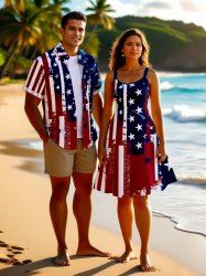 Patriotic American Flag Painting Splatter Print Plus Size Matching Outfit For Couples -  