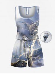 Plus Size Satellite Map Galaxy Print Cinched Hawaii Romper -  