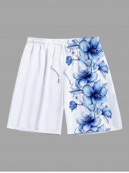 Plus Size Hibiscus Flower Tropical Print Hawaii Beach Shorts For Men -  