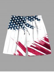 Short de plage grande taille à imprimé drapeau américain patriotique pour homme - Blanc M
