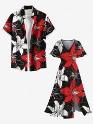 Hibiscus Flower Print Plus Size Matching Hawaii Beach Outfit For Couples -  