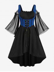Plus Size Lace Up Cold Shoulder Flare Sleeves High Low Ruched Renaissance Corset Dress -  
