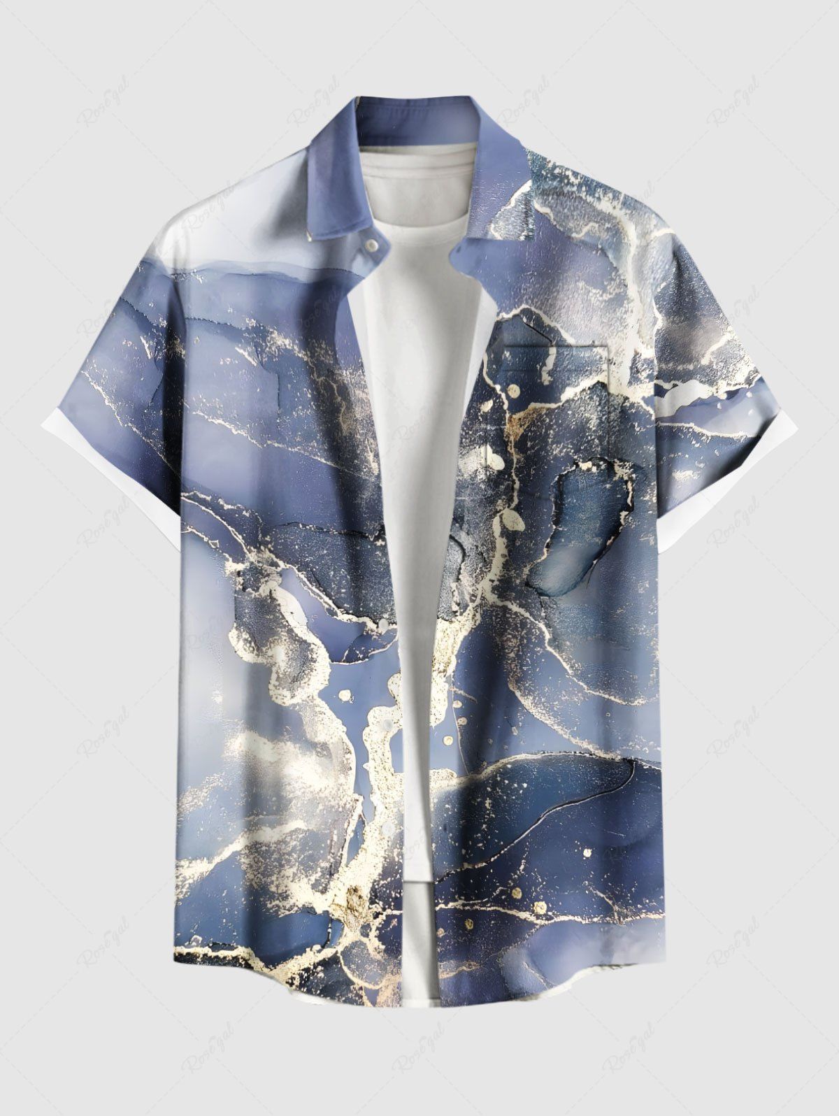 Affordable Plus Size Galaxy Satellite Map Print Buttons Pocket Hawaii Shirt For Men  