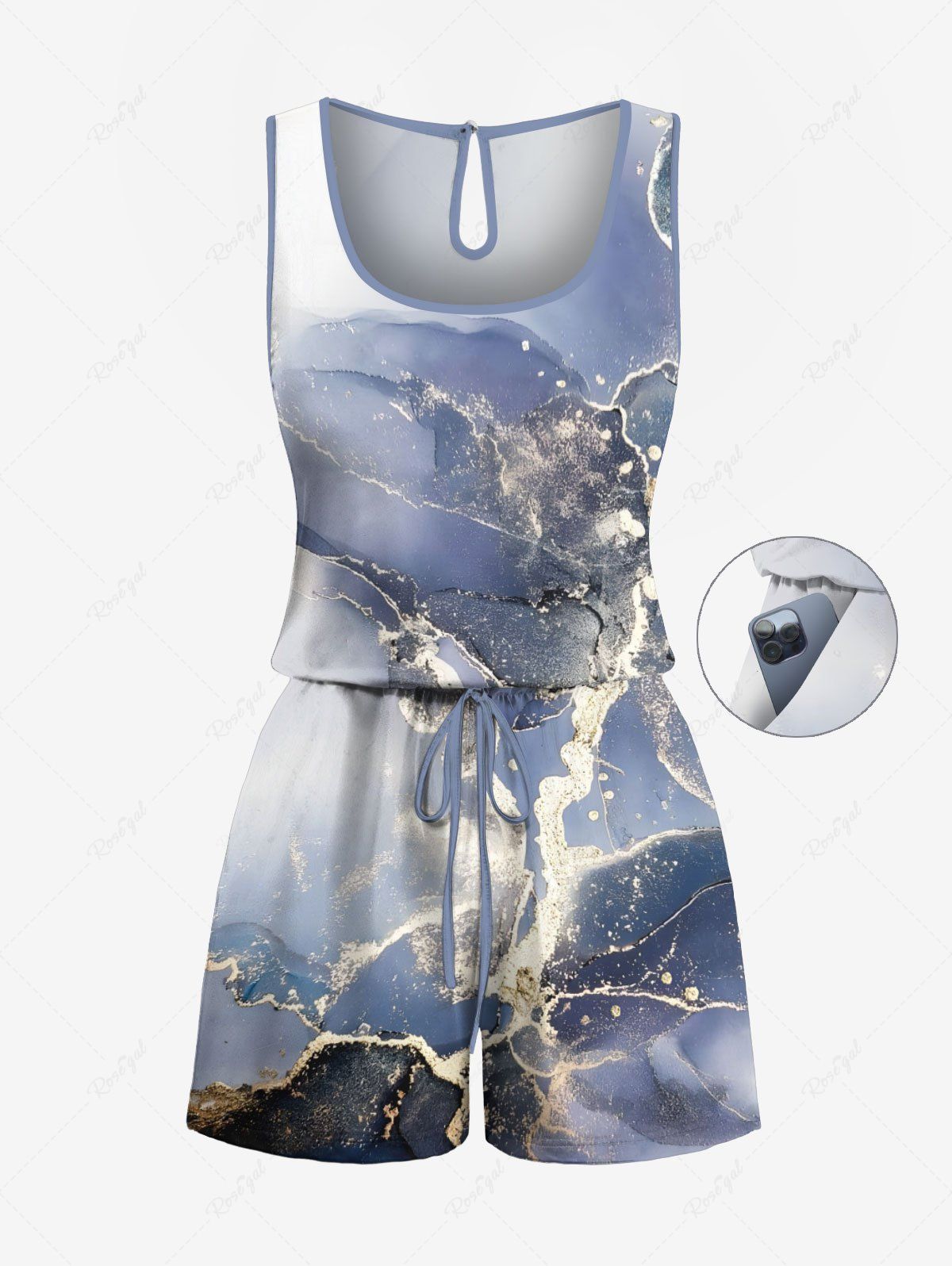 Best Plus Size Satellite Map Galaxy Print Cinched Hawaii Romper  