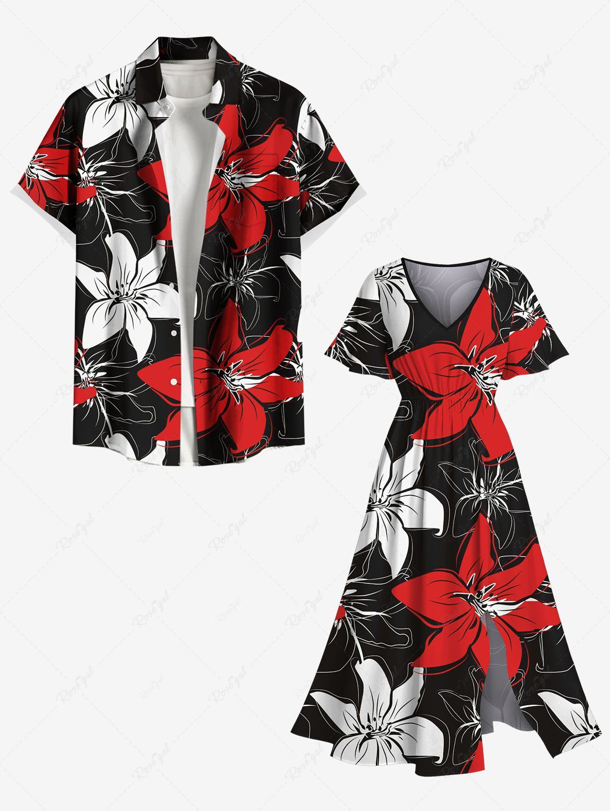 Outfits Hibiscus Flower Print Plus Size Matching Hawaii Beach Outfit For Couples  
