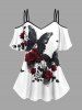 Rose Flower Leaf Vine Butterfly Print Cold Shoulder Cami T-shirt and Leggings Plus Size Matching Set -  