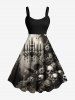 Distressed Skull Rose Flower Chandelier Print Plus Size Matching Outfit For Couples -  
