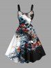 Skulls Rose Flower Print Plus Size Matching Hawaii Beach Outfit For Couples -  