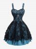 Gothic Floral Lace Overlay Cross Chain Layered Ruffles A Line Tank Dress -  
