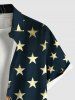 Chemise grande taille à lacets et imprimé 3D avec boutons et poche pour homme, motif drapeau américain patriotique et cocotier - Noir L