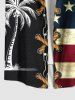 Chemise grande taille à lacets et imprimé 3D avec boutons et poche pour homme, motif drapeau américain patriotique et cocotier - Noir L