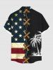 Plus Size Patriotic American Flag Coconut Tree Lace Up 3D Print Buttons Pocket Shirt For Men -  